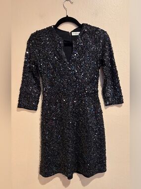 Abercrombie & Fitch Y2K Black Sequin Cocktail Mini Dress, 3/4 Sleeves, Size XS
